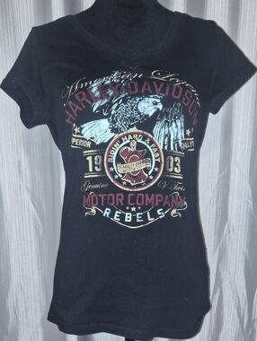Harley-Davidson Black Short-Sleeve Graphic Tee with Red and Cream Accents